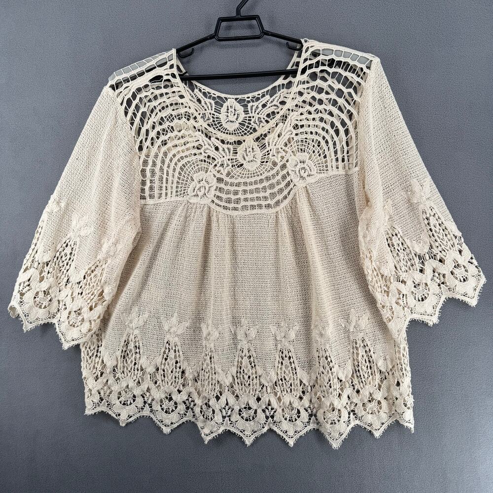 Bohemian Victorian Cottagecore Sheer‎ Lace Blouse Plus Size 1X? No Tags Cream